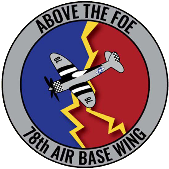 78 ABW logo, Blue and red background with an airplane and lightning 78 ABW logo, Blue and red background with an airplane and lightning